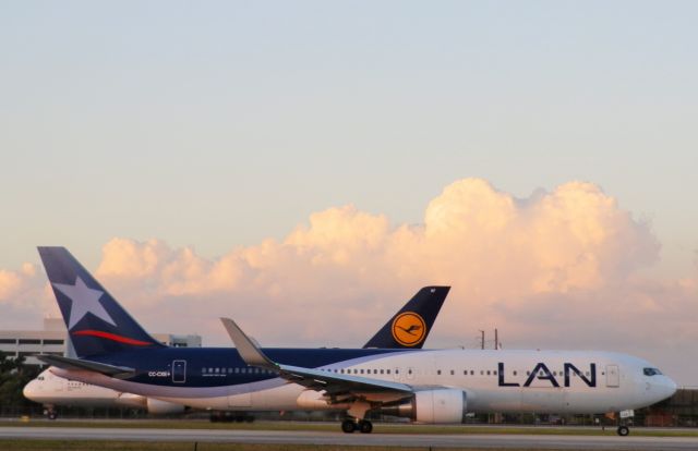 BOEING 767-300 (CC-CXE) - Being flanked By a Lufthansa A380-800"In the background!!