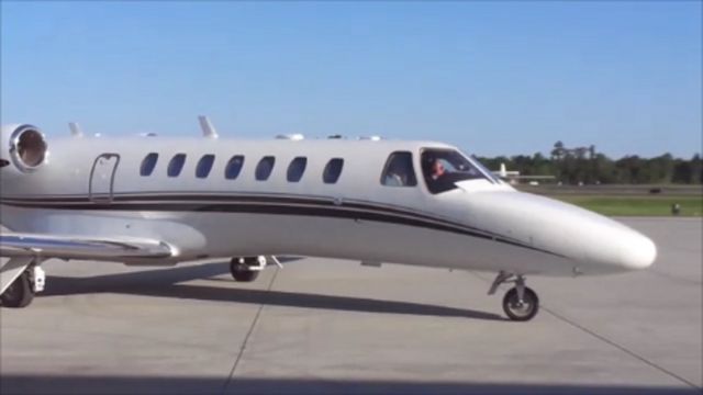 Cessna Citation CJ3 (N162EC) - Cessna 525B Aircraft taxiing to Ramp at Grand Strand Airport (KCRE) in North Myrtle Beach, SC on 424/2015.