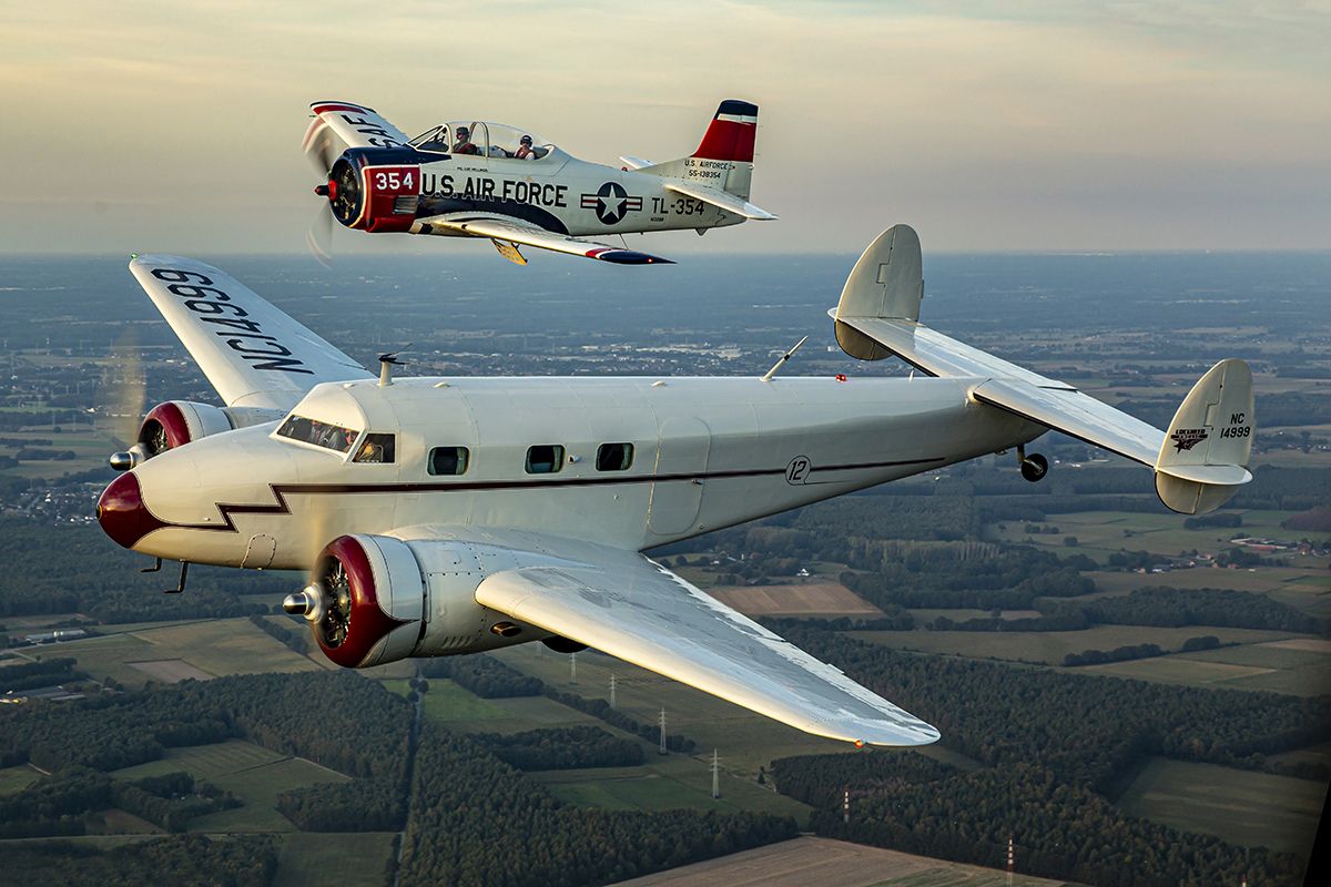 Lockheed L-12 Electra Junior (N14999) - Formation with T28