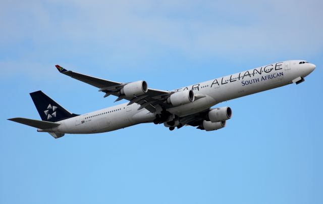 Airbus A340-600 (ZS-SNC) - Climbing from Rwy 34L-May not see this Type at YSSY again.