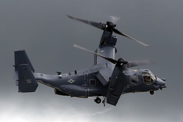 — — - Flying between really bad wx and blue skies, the crew of this Osprey were showing off some of the unique capabilities of this awesome tilt-rotor.