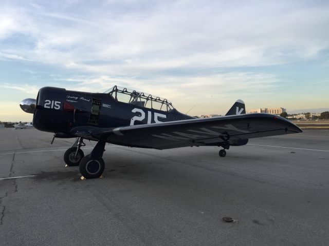 N7973C — - A beautiful North American SNJ-5C Texan warbird from 1943 in immaculate condition on the ramp at Zamperini Field - Torrance Municipal Airport 