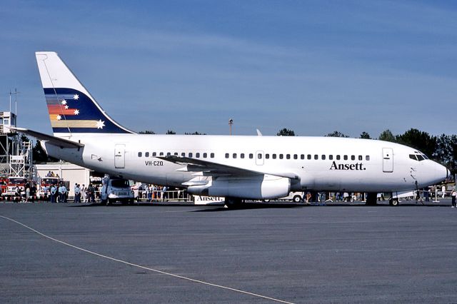 Cessna Skylane (VH-CZQ) - ANSETT AIRLINES OF AUSTRALIA - BOEING 737-277 - REG : VH-CZQ (CN 24461/1833) - MANGALORE VIC. AUSTRALIA - YMNG 3/4/1983 PHOTOGRAPH WAS TAKEN AT THE MANGALORE AIR SHOW IN VIC. AUSTRALIA IN 1983 35MM SLIDE CONVERSION USING A LIGHTBOX AND A NIKON L810 DIGITAL CAMERA IN THE MACRO MODE.