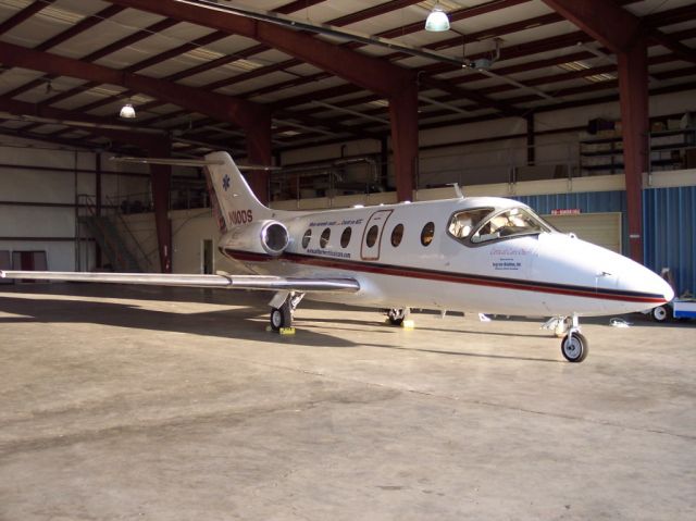 Mitsubishi MU-300 Diamond (N110DS) - Airborne Critical Care, LLCs MU-300 aircraft AKA Critical Care One inside ACCs old corporate hanger prior to their move.