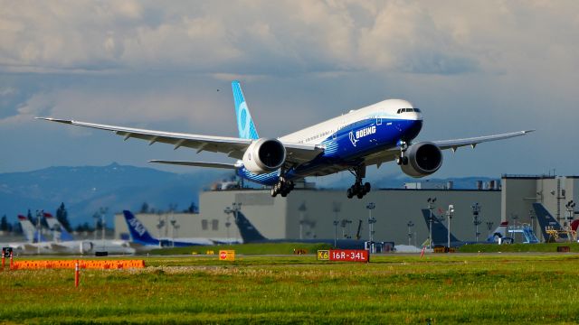 BOEING 777-9 (N779XW) - BOE001 on a test flight from KBFI on rotation from Rwy 16R after a touch-n-go landing on 5.5.20. (ln 1567 / cn 64240).