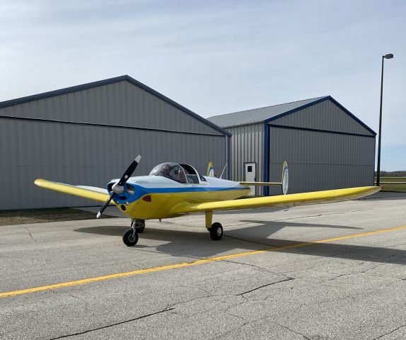 ERCO Ercoupe (N552SM) - Steve first flight as PIC in Ercoupe, in front of our hangar at GRB before start-up.