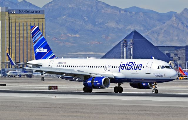 Airbus A320 (N806JB) - N806JB jetBlue    2012 Airbus A320-232 C/N 5302 (WL) "Objects in Mirror Are Bluer Than They Appear" - First jetBlue Airbus A320 updated with sharklets...br /br /br /McCarran International Airport (KLAS)br /Las Vegas, Nevadabr /TDelCorobr /September 29, 2013