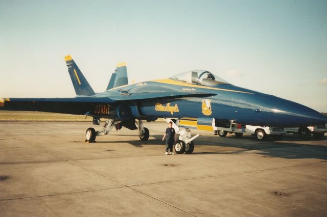 — — - Thats my Son Charles hes waiting on Admiral Keith to show up and take him on a tour of the Blue Angel F-18 #1 at Bell Chasse Naval Air Station New Orleans.