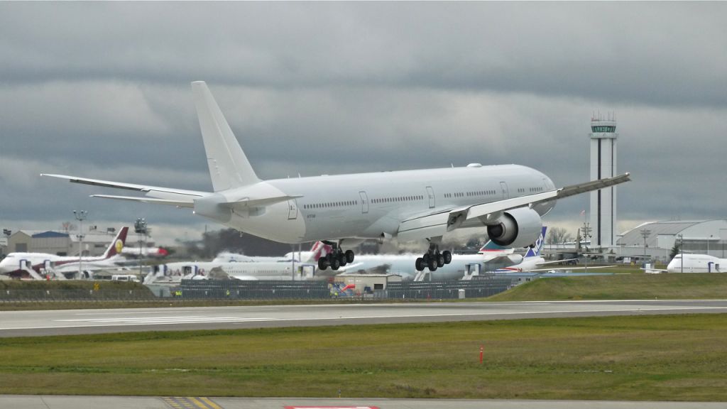 BOEING 777-300 (N717AN) - BOE301 on short final to runway 16R to complete a flight test on 12/6/12. (LN:1053 c/n 31543).