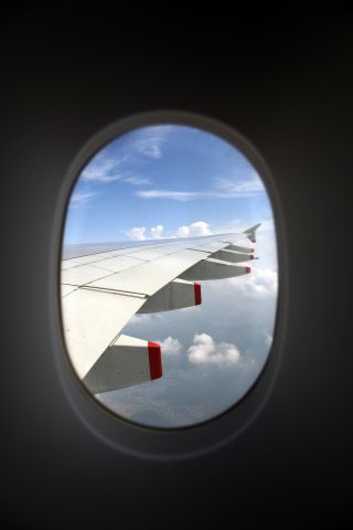 Airbus A380-800 (B-6140) - B-6140 in flight. Out of window there was blue sky near Guangzhou.