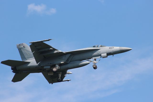 McDonnell Douglas FA-18 Hornet — - Side profile of Navy  F-18 Super Hornet returning to base after 2 hours of mock combat.