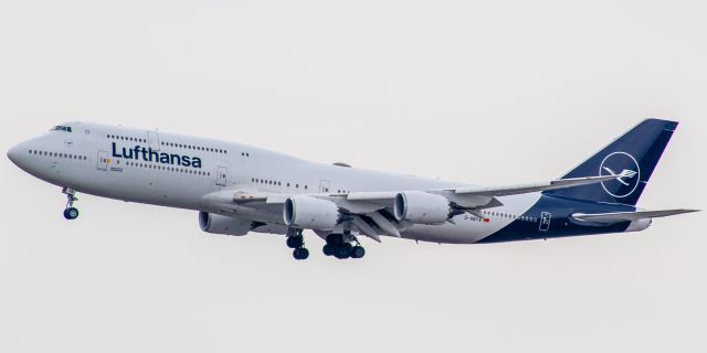 BOEING 747-8 (D-ABYA) - Lufthansa Boeing 747-830 arriving from Frankfurt landing on runway 22L at Newark on 8/4/21.