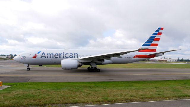 Boeing 777-200 (N751AN) - AAL9645 taxis from the ATS ramp to Rwy 34L for a ferry flight to KJFK on 11.7.18. (ln 333 / cn 30798)