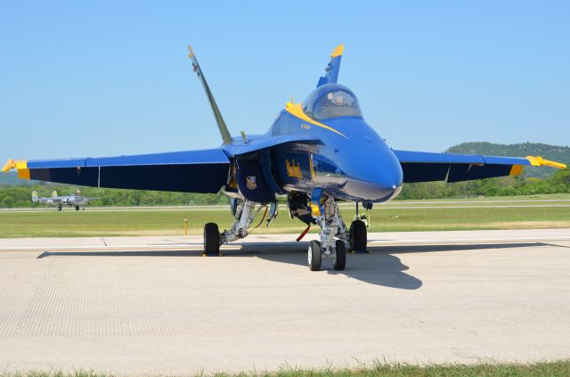 McDonnell Douglas FA-18 Hornet — - Deke Slayton Airfest June 2014. Today and yesterday - caught B-25 Miss Mitchell taxiing under the wing of Blue Angels F-18.