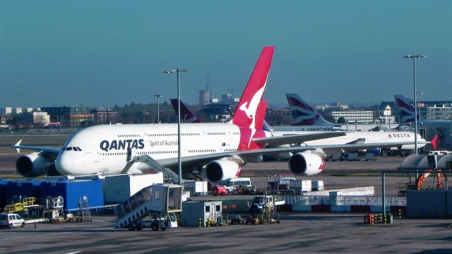 Airbus A380-800 (VH-OQI) - Resting at a remote stand between flights to and from Singapore