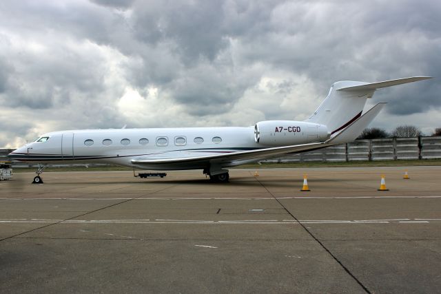 Gulfstream Aerospace Gulfstream G650 (A7-CGD) - Qatar Executive Gulfstream G650ER parked on Stand 461 on 6-Mar-18 two days after arriving from LSGG as QQE568.