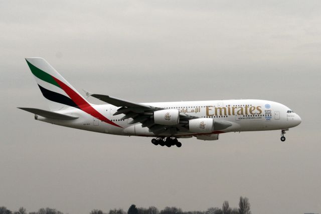 Airbus A380-800 (A6-EEA) - On final approach for rwy 09L on 06-Mar-13 operating flight EK1 from OMDB.