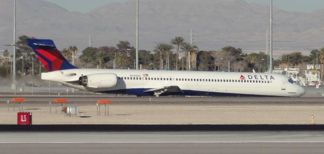 McDonnell Douglas MD-90 (N949DN) - Taken on December 31, 2013. This MD-90 was taxing to runway 1 for takeoff at Las Vegas McCarran Airport heading to Minneapolis/St Paul International in Minneapolis, Minnesota.