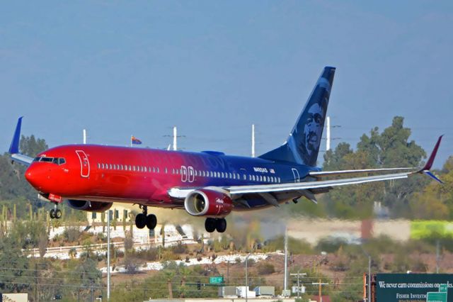 Boeing 737-900 (N493AS) - Alaska Boeing 737-900(W) N493AS More to Love arriving at Phoenix Sky Harbor from Seattle on October 28. 2019. It first flew on January 10, 2016. Its construction number is 41727. It was delivered to Alaska on January 29, 2016. It was painted in More to Love livery at Victorville in November 2016.