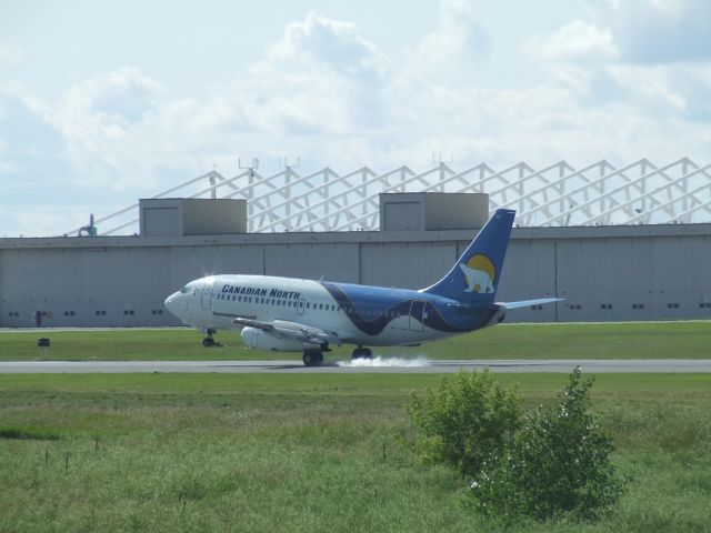 Boeing 737-200 (C-GSPW) - canadian north arriving at Ottawa. Not bad for a 10 year old.