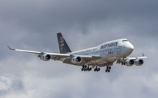 Boeing 747-400 (TF-AAK) - Iron Maiden on short finals as ABD666. About to cross Airport Road and down to runway 23. Bruce floated her down quite a bit of runway before setting her down!