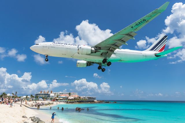 Airbus A330-200 (F-GZCG) - Air France about to pass over the beach while making the beach goers happy.