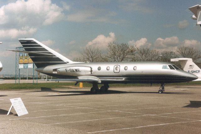 Dassault Falcon 20 (F-GKME) - On display at EBACE on 21-Apr-94.br /br /Exported to Ukraine 2-Dec-94 as UR-CCA,br /then reregistered N386DS 15-Jul-99,br /then N886DS 8-Nov-02,br /then N15SL 5-Feb-04,br /then N651SD 28-Feb-09,br /then N733JB 29-Oct-11,br /then N780RA 26-Dec-18.