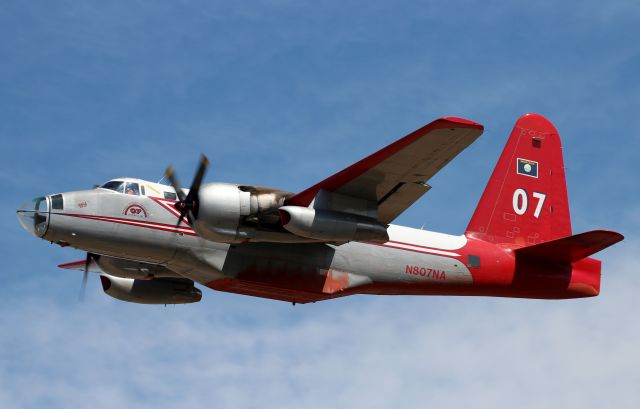 Lockheed P-2 Neptune (N807NA) - Departing Rogue Valley Intl Airport for the Happy Camp Complex fires.