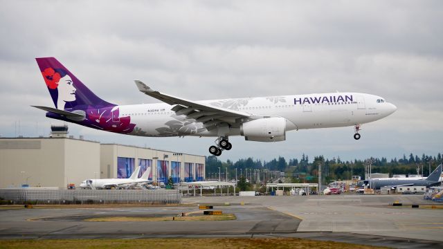 Airbus A330-200 (N361HA) - HAL9975 #N361HA A330-243 (cn 1823) from TLS / LFBO on final to Rwy 16R on 9.29.17. The aircraft is named "Hoku Mau".  ATS will install seats and wifi prior to the aircraft entering service.