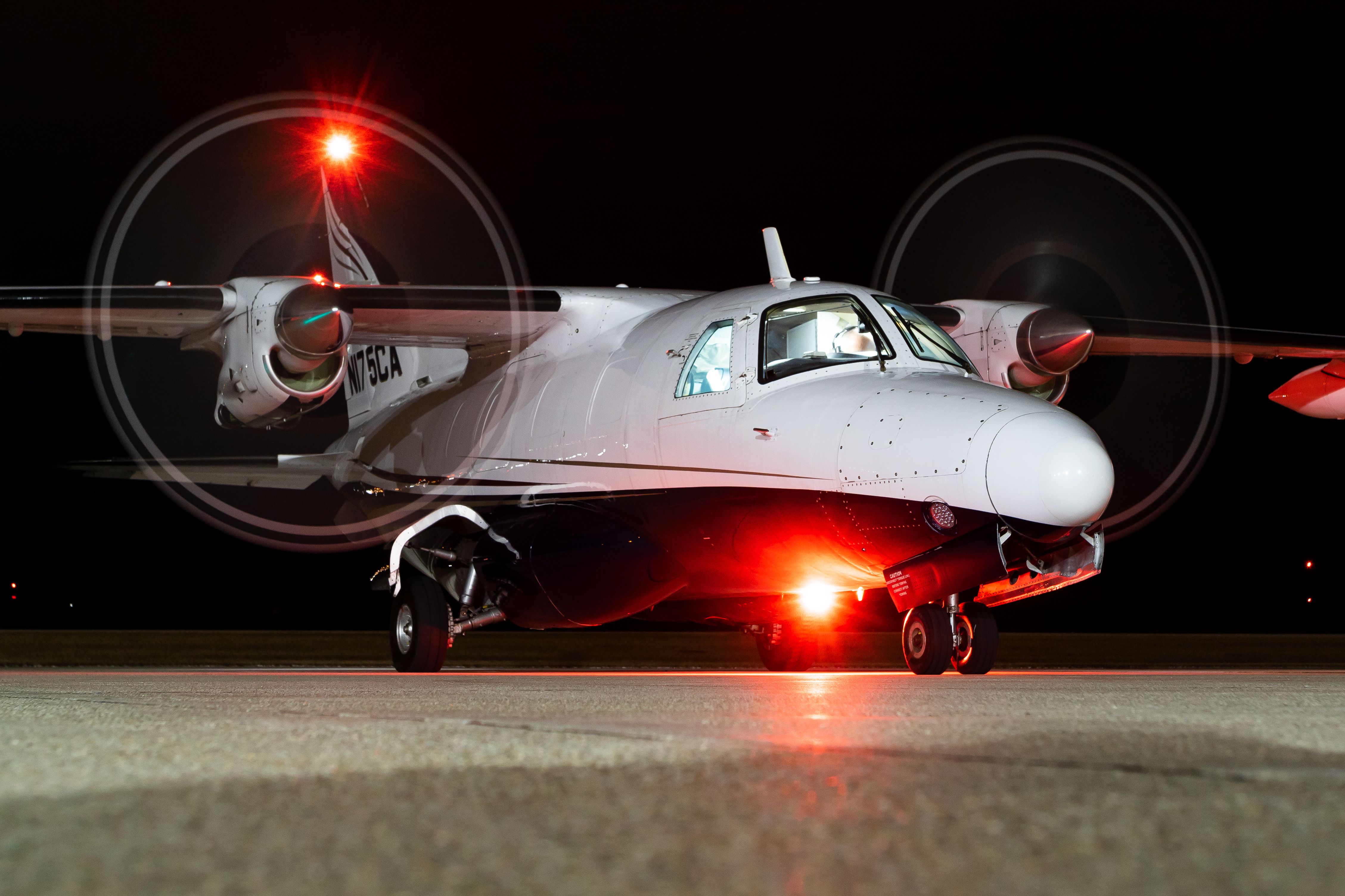 Mitsubishi MU-2 (N175CA) - Early morning freight run from Del Rio, Texas, in the MU2. The Garrett motors have an interesting high pitch whine during ground operations and sound super cool, yet they're very quite on takeoff and in cruise.