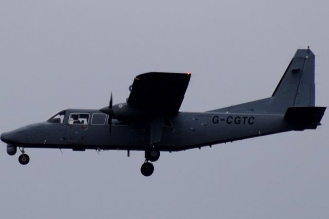 ROMAERO Turbine Islander (G-CGTC) - C/s Scout 2 BN-2T-4S Defender 4000 on finals for runway 25 at Belfast International on Monday, 21 March 2016.