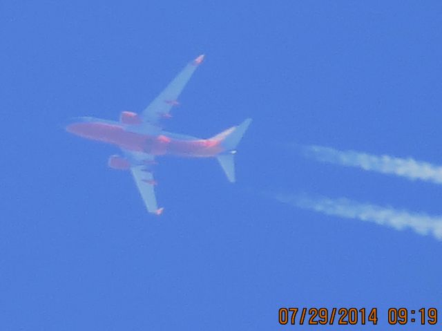 Boeing 737-700 (N962WN) - Southwest flight 3345 from MDW to OKC over Baxter Springs KS (78KS) at 40k feet.