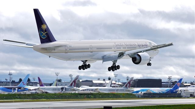 BOEING 777-300 (HZ-AK17) - BOE351 from KARA on final to runway 16R on 4/5/13. The aircraft is using a temporary registration #N50217. (LN:1092 cn 41054).