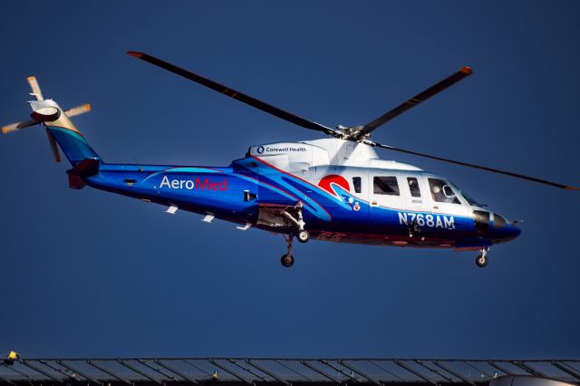 Sikorsky S-76 (N768AM) - AeroMed 1 arriving at the Spectrum Health Butterworth Helipad in Grand Rapids (MI) with an Interfacility Transfer