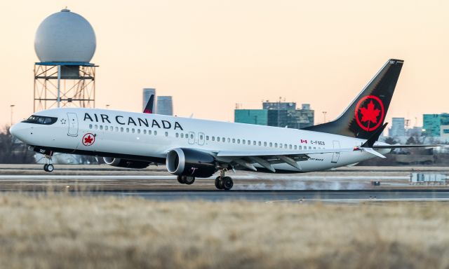 Boeing 737 MAX 8 (C-FSES) - Air Canada 158 touches down on runway 05 at YYZ arriving from Calgary, one of ACs newest birds!