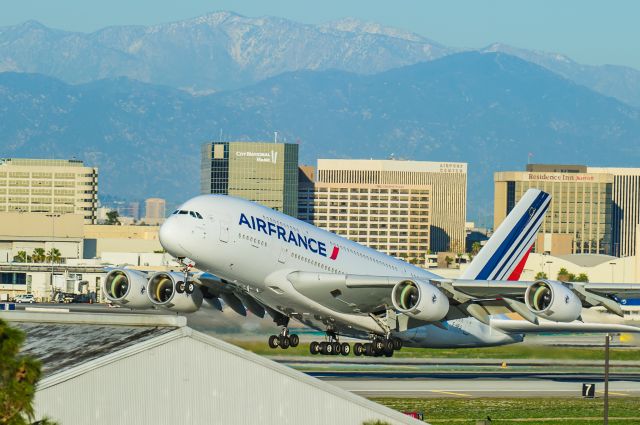 Airbus A380-800 (F-HPJI) - The Space Between | Californiabr /br /Air France heads to Paris. This was shot from Imperial Hill and the 380 was departing from Runway 25L. I couldnt believe how big the airplane looked through the 400mm lens that I was shooting it through. br /br /© Bo Ryan Photography | a rel=nofollow href=http://www.facebook.com/boryanphotowww.facebook.com/boryanphoto/a