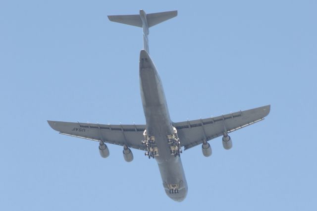 — — - USAF C-5M on final to Joint Base Charleston over The Citadels Johnson Hagood Stadium on 5 November 2016 before The Citadel beat Samford University in overtime and stayed 9 and 0. First C-5 AMP/RERP Ive seen and heard. Strange not to hear the old whine of a C-5A. Saw and heard an old C-5 over The Citadel campus within the past few weeks. Quite a difference. 