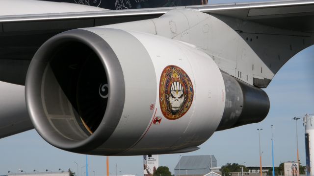 Boeing 747-400 (TF-AAK) - This is the damaged engine no.1 on TF-AAK, you will notice that the front part of the engine was changed at Santiago after the engine struck a tug truck. 