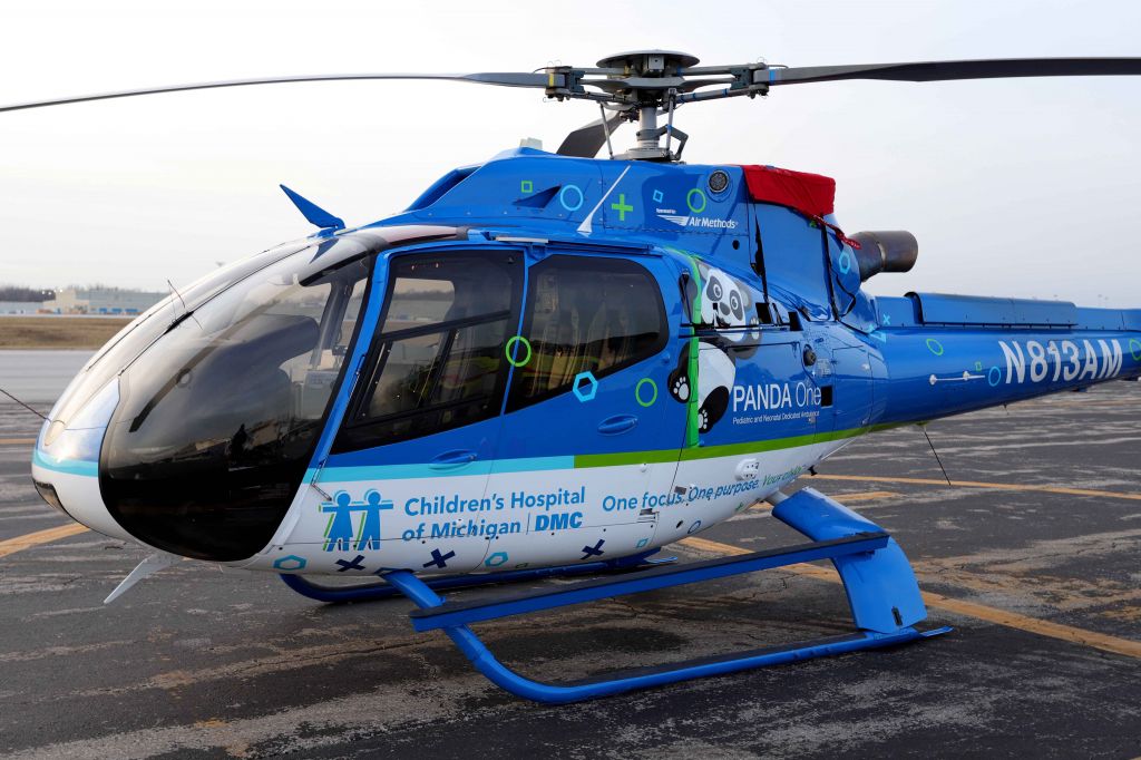 Eurocopter EC-130 (N813AM) - PANDA One on the ramp at TOL just after sunrise this morning, 15 Jan 2022. The EC-130 is operated by Air Methods at DMC Children’s Hospital in Flint, MI.