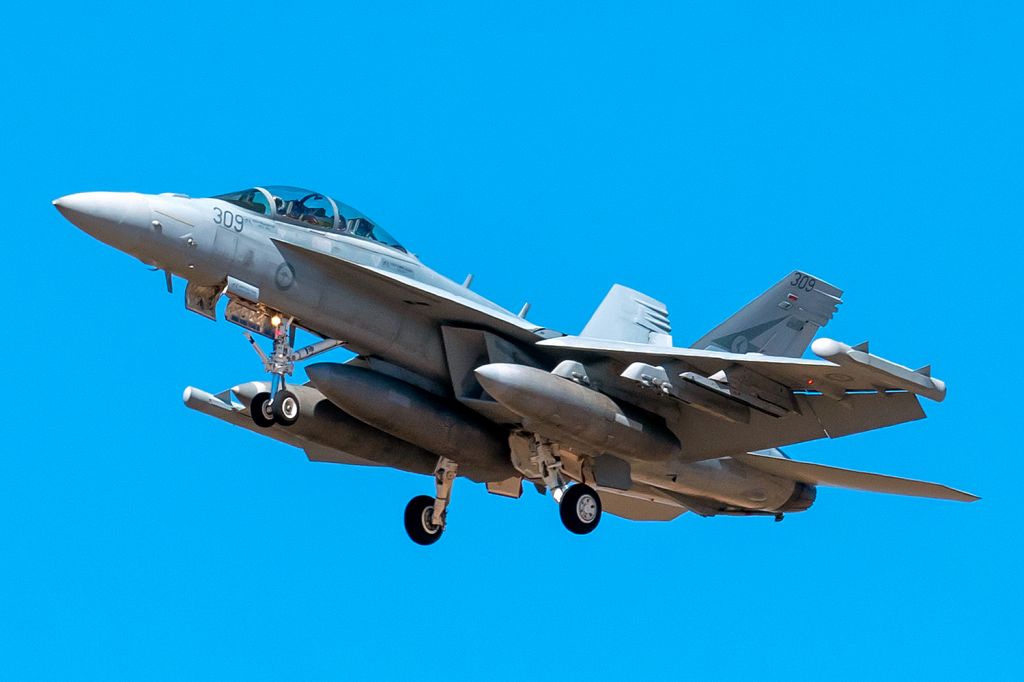 MCDONNELL DOUGLAS Super Hornet (A46303) - Boeing EA-18 Growler cn AG-9 USN 169156. RAAF A46-309 6sqn RAAF Base Pearce YPEA 16 April 20246 