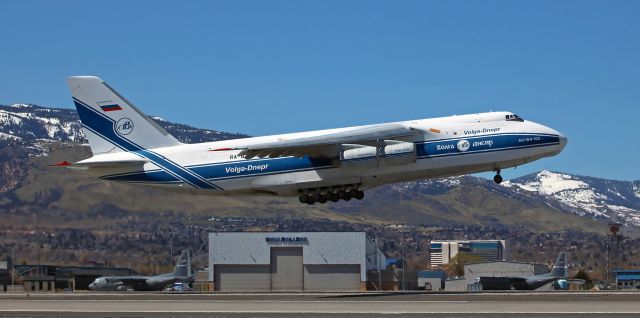 Antonov An-124 Ruslan (RA-82043) - I (almost) NEVER post two sequential pics of the same aircraft; however, I want both of these photos of RA-82043, an Antonov An-124 Ruslan (NATO identifier: "Condor"), in my photo folder. I'll probably never get another chance to photograph one of these again.br /br /As with the previous pic I posted yesterday, this photo (taken less than two full seconds before the other picture) shows this Antonov Ruslan just off 34L and on the climb while departing RNO for Anchorage International - PANC.