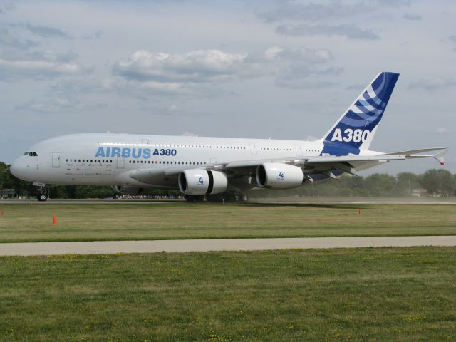 Airbus A380-800 (F-WWDD) - Airbus A-380 landing at Oshkosh.