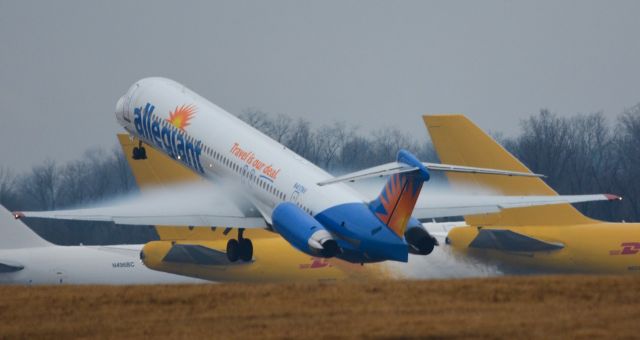 McDonnell Douglas MD-83 (N417NV) - An Allegiant maddog soaring off of 18L with some pretty awesome condensation on the wings- a very rare sight at CVG. Unfortunately this is the last year for them and theyll be retired this fall:( catch them while you can!