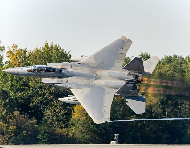 McDonnell Douglas F-15 Eagle (84-0045) - A wicked display of power while departing Airshow London on 16 Sep 2024. This F-15D, is from the 173rd Fighter Wing, 114th Fighter Squadron, "The Land of No Slack", Kingsley Field, in Klamath Falls, Oregon.