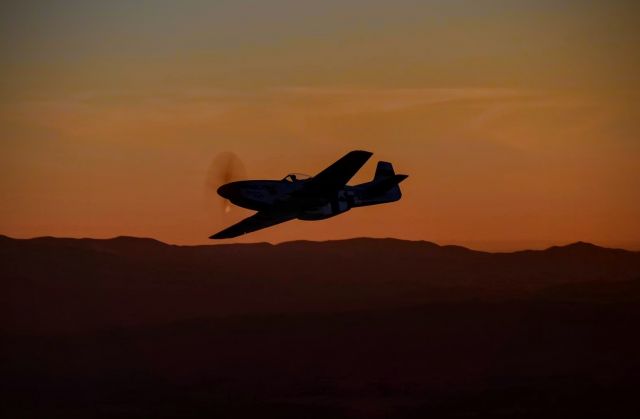 North American P-51 Mustang (N2869D) - Twilight arrival.  