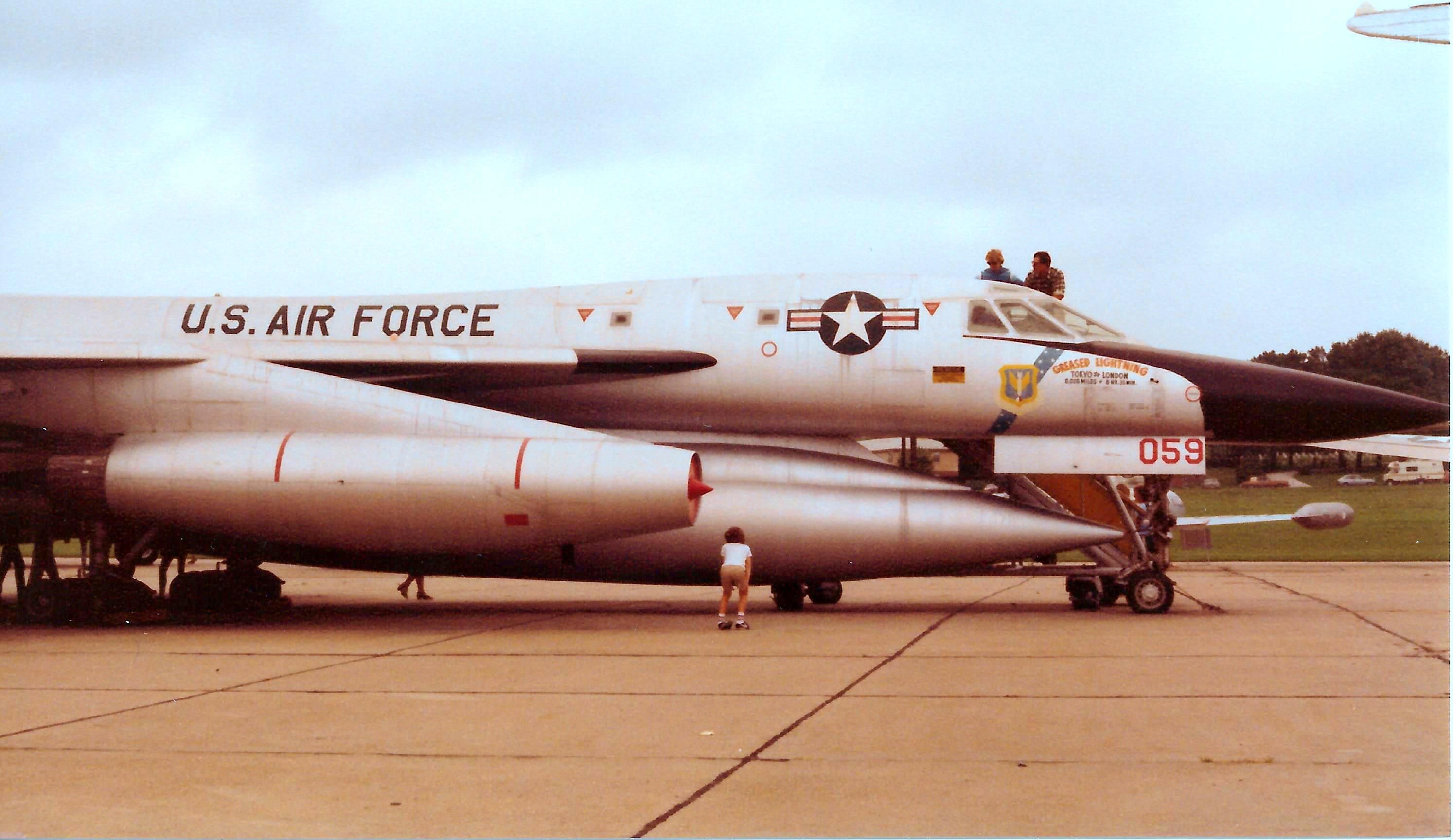 — — - Record-breaking B-58, static display, SAC Air Museum, Offutt AFB, NE. Oct, 1982