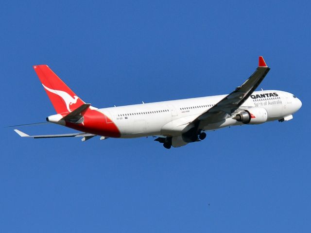 Airbus A330-300 (VH-QPI) - Getting airborne off runway 23, for flight to Singapore. Thursday 12th April 2012.