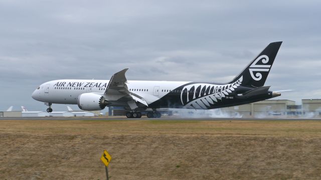 Boeing 787-9 Dreamliner (ZK-NZC) - BOE126 from KVCV touches down on Rwy 34L on 8/5/15. (ln 126 / cn 41988). The aircraft was returning to KPAE after being repainted in ANZ livery.