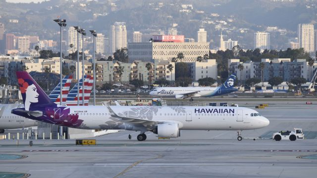 Airbus A321neo (N228HA) - Getting towed to gate at LAX
