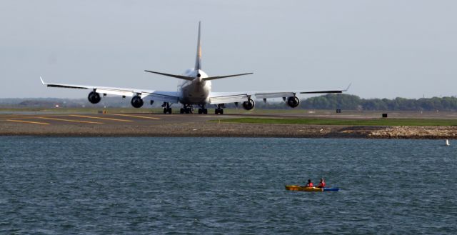 Boeing 747-400 (D-ABVZ) - Lufthansa D-ABVZ at KBOS  - Getting ready for Take Off - 5/2/2009